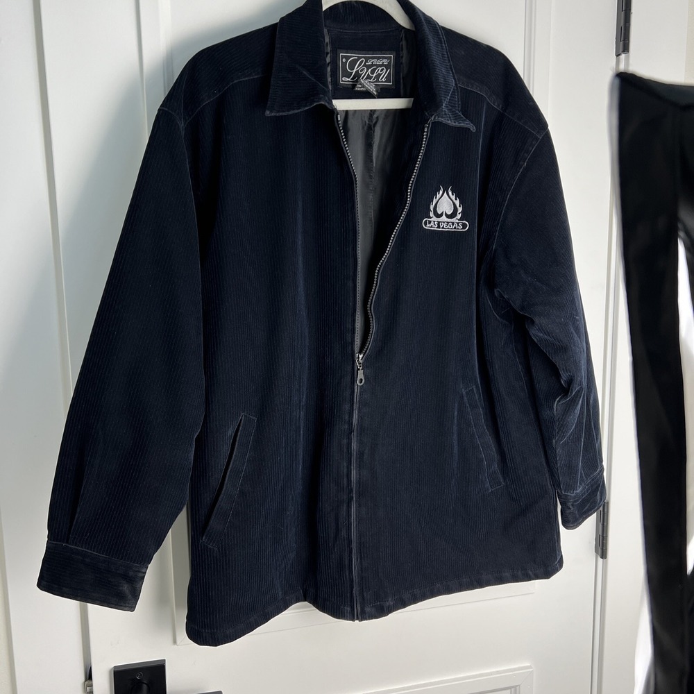 Lulu Men's Sz‎ M Corduroy Jacket - LAS VEGAS Black Lined Zipper Pockets